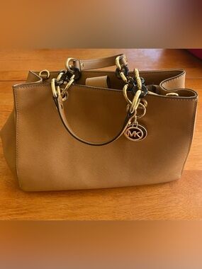 Michael Kors Tan Saffiano Leather Tote with Gold Chain Handles